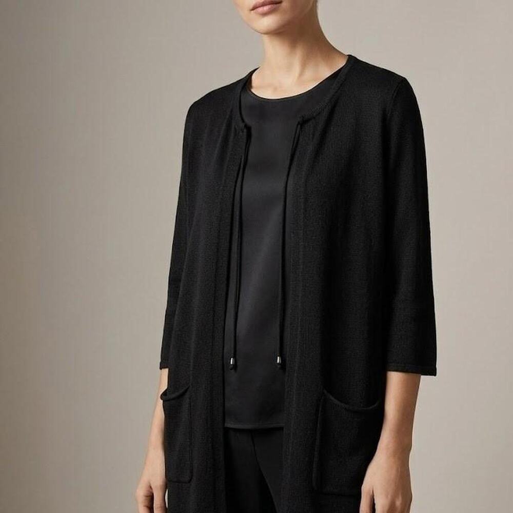 J Jill Open Spring-Cardigan Silk Blend Open Weave Front Pockets